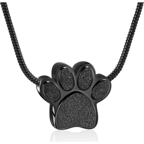 Stainless Steel Ashes Pet Dog/Cat Black Paw Print Cremation Urn Necklace Memorial Pendant