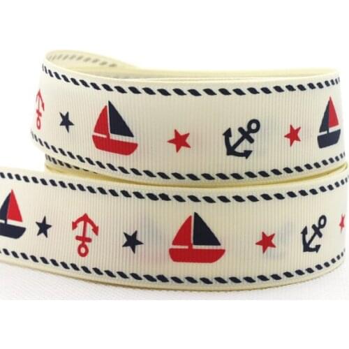 [IuBuFiGo] New Spring ribbon 1"(25mm) Wholesale Print boat Grosgrain Ribbon DIY headgear ribbon 100 yards/roll Secure