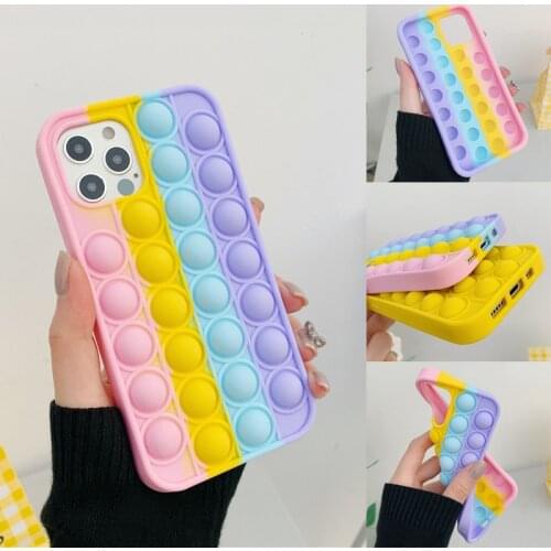 New Push Pop Silicone Sensory Fidget Toy Phone Case For iPhone 12 Pro Max Bubble Back Cover for iPhone 11 Pro XS Max 6 7 8 Plus