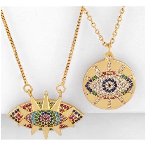 Evil eye multicolor micro pave cz zircon cubic zirconia necklace copper Clavicle gold plated Snake Chain Choker Pendant hdgf2