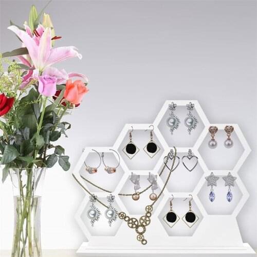 Natural Wood White Honeycomb Jewelry Earrings Necklace Storage Rack Holder Jewelry Display Stand Earring Rack Organizer Holder