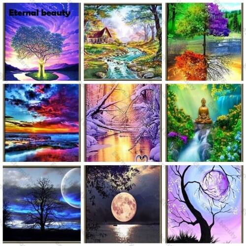 Full Diamond Drill Pictures Wall Art Landscape Mosaic Embroidery Diamond Painting Cross Stitch Colorful Natural Scenery Decor