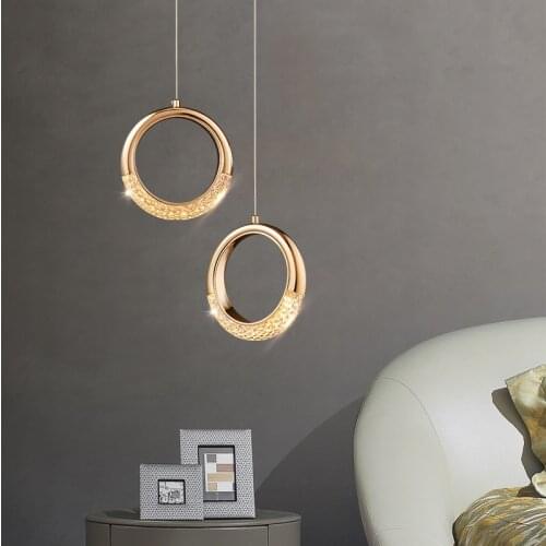 Postmodern LED Luxury Pendant Lights Bedroom Bedside Restaurant Bar Simple Suspension Luminaire Creative Gold Ring Hanging Lamp