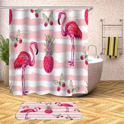 Flamingo Shower Curtain Mould Proof Resistant Bathroom Curtains Waterproof with 12 Hooks 3D Printing Washable Polyester Cartoon