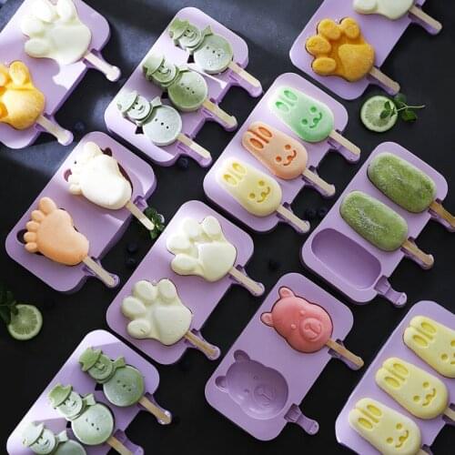 Silicone Ice Cream Mold Homemade Food Grade Popsicle Kitchen Accessories Cartoon Mold Ice Cube 3 Ice Grid DIY Food Production