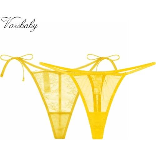 Varsbaby 2Pcs/Lots Ladies Fashion Lightweight Lace Tie Thong Comfortable Simple Sexy Ultra-thin Thong