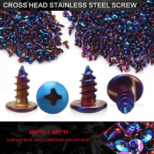 Stainless steel screw Blue plated color screw cross head self-tapping screw M4*10 M5*10mm motorcycle electric car