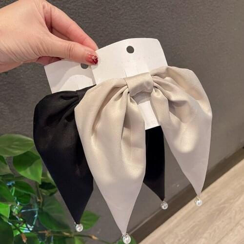 1PC Vintage Large Pearl Barrette Bow Hair Clip For Women Girls Wedding Long Ribbon Korean Hairpins Headwear Hair Accessories Hot