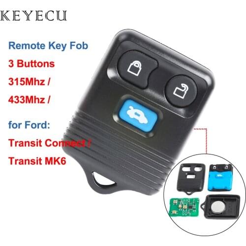 Keyecu Replacement Remote Key Fob 3 Buttons 315 / 433MHz for Ford Transit MK6 Connect 2000 2001 2002 2003 2004 2005 2006 2007