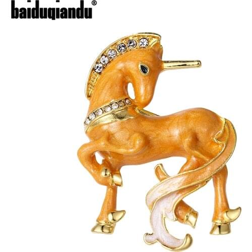 Baiduqiandu Enamel Unicorn Brooches for Women Fashion Animal Horse Brooch Pin Elegant Party Coat Accessories Drop Shipping Gift