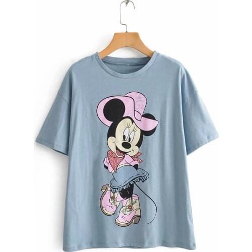 Disney Cartoon Minnnie Shirts for Women Print Round Neck Short-sleeved Women Fashion Clothing Graphic T-Shirts Harajuku Kawaii