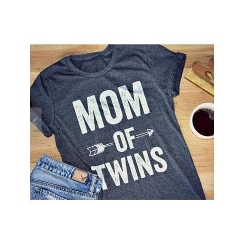 HAHAYULE-JBH2019 Women Cotton Loose Casual Lady Tops T-shirt Soft Letter Printed Mom of Twins Arrow Printed Short Sleeves O-Neck