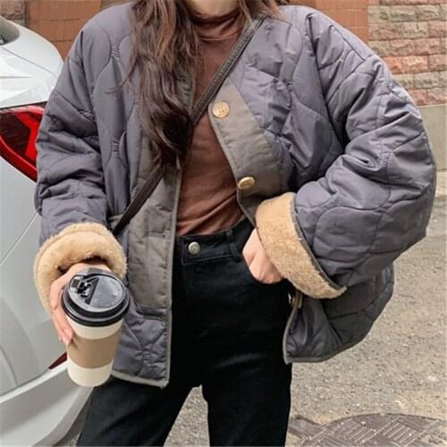 Women Lamb Cotton Patchwork Casual Large Sizes Parka Jacket Thicken Warm Korean Female Loose Coat Faux Fur Outerwear