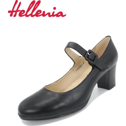 Hellenia Women shoes black office lady shoe dress fashion pumps party shoe middle Heel leather sock PU Leather shoes PU Leather