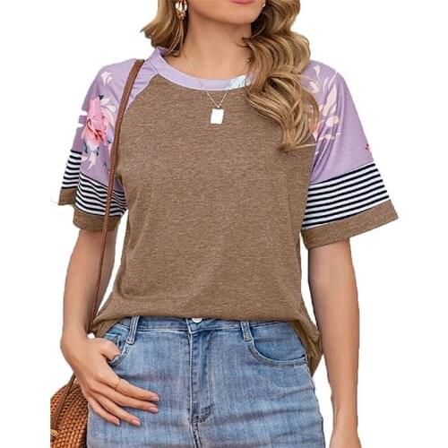 Womens Top Summer Loose T-Shirts Color Matching O-Neck Print T Shirt Womens Clothing 2021 Casual Y2K Ropa Mujer Kawaii Tops