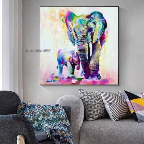 100% Handmade Elephant Abstract Oil Painting Minimalist Colorful Modern Wall Art Decorative For Living Room No Frame