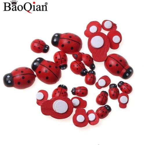100pcs Manual Mini Wooden Ladybug Sponge Self-adhesive Stickers Mini Fridge Magnets for Scrapbooking Home Decoration