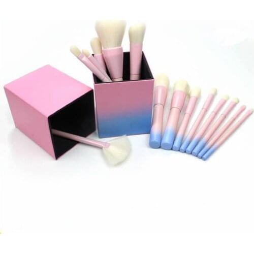 High quality 14pcs cream soft synthetic hair wooden handle cosmetic pink magnetic barrel make up brush set for makeup