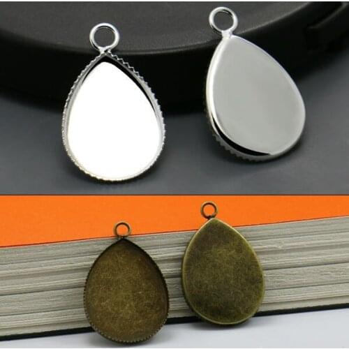 20pcs Antique Bronze/Silver Plated Pendant Tray Setting with Blank Base for 18*25mm glass cabochon,Cameo Pendant for Glass Dome