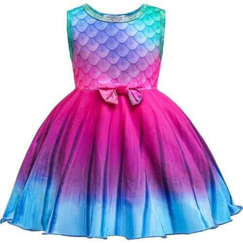 2020 Christmas Summer Mermaid Print Princess Dress Solid Girl Clothes Wedding Dress For Girl Suit 3-10 Year Old