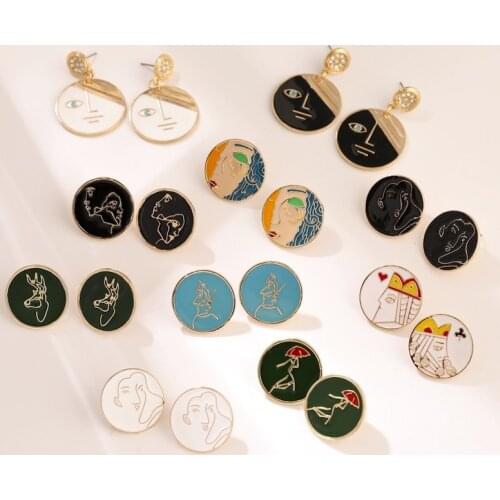 2021 Wholesale Personality Drip Oil Face Earring Abstract Rhinestone Alloy Drop Earrings Fashion Jewelry