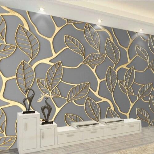 Bacaz 3D Papel Murals Gold Leaf Wallpapers 3d Murals for TV Background Leaf Murals 3D Wall paper 3d Wall Photo Murals