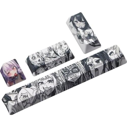 4Pcs Japanese Anime PBT Space Keycaps Ahegao Keycaps 6.25U ESC Spacebar For Mechanical Keyboard Switches Keycaps