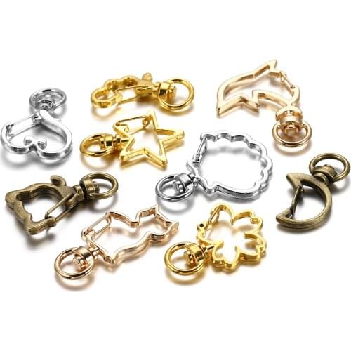 5pcs/lot Cute Moon Star Heart Cat Animal Flower Hollow Key Chain Key Ring keychain Lobster Clasp DIY Jewelry Making Accessories