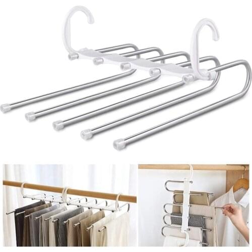 5 In 1 Foldable Pants Rack Adjustable Jeans Trousers Pants Hangers Multi Pant Hanger Multi Pants Rack Space Saving Pants Hangers