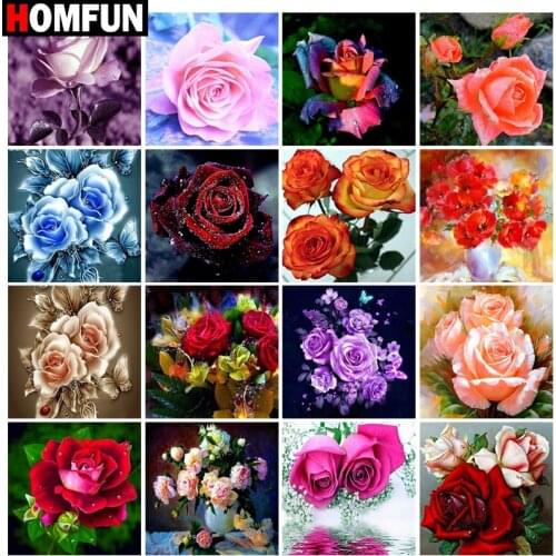 HOMFUN Diy Full Square Round Drill 5D Diamond Painting Cross Stitch Diamond Embroidery "Rose flower landscape" Home Decor Gift