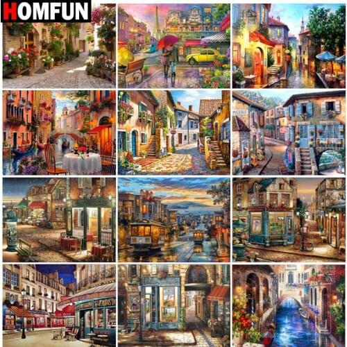 HOMFUN Full Square/Round Drill 5D DIY Diamond Painting "Street view" Embroidery Cross Stitch 5D Home Decor Gift