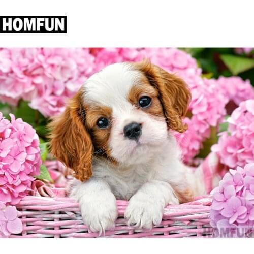 HOMFUN Full Square/Round Drill 5D DIY Diamond Painting "dog & flower" 3D Embroidery Cross Stitch 5D Decor Gift A00500