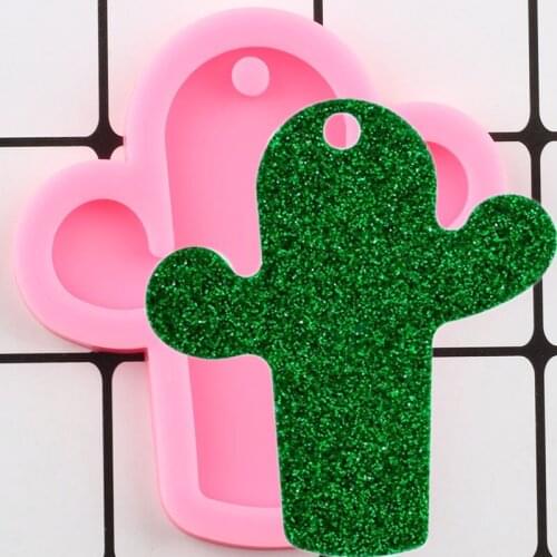 Shiny Cactus Silicone Mold Necklace Charms Making Jewelry Decoration Keychain Mould Epoxy Resin Craft Molds Pendant Moulds