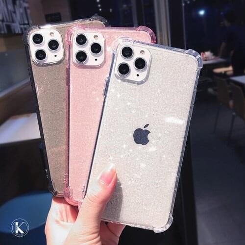 Glitter Anti-fall Transparent Case For iPhone 12 11 Pro Max X XS Max XR SE 6 6S 7 8 Plus Plain Color Soft TPU Phone Back Cover