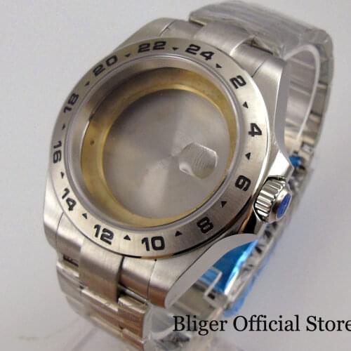 BLIGER Mental 43mm Watch Case Brushed Oyster Strap Sapphire Crystal Glide Lock for MINGZHU 3804 GMT MIYOTA 8215 MINGZHU 2813