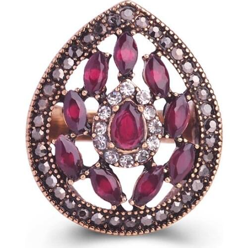 Day 365 New Arrival Big Water Drop Vintage Rings Green Turkish Jewelry Antique Gold color Charm Full Crystals Anel Aneis