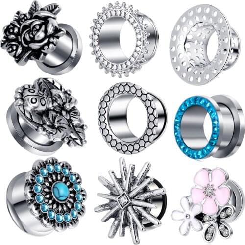 Fanpeijy 2019 New Women Ear Tunnels Plugs Piercing Screw Earrings Gauges Tunnel Body Jewelry Ear Stretcher 0g Dangle Plugs kit