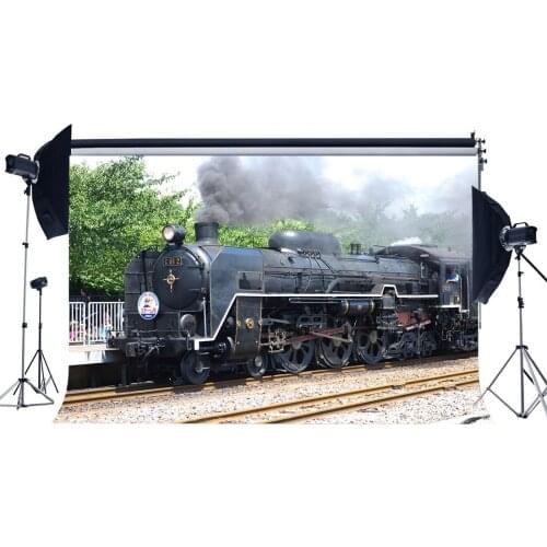 Photography Backdrop Locomotive Vintage Old Steam Train Railroad Tracks Travel Backdrops Background