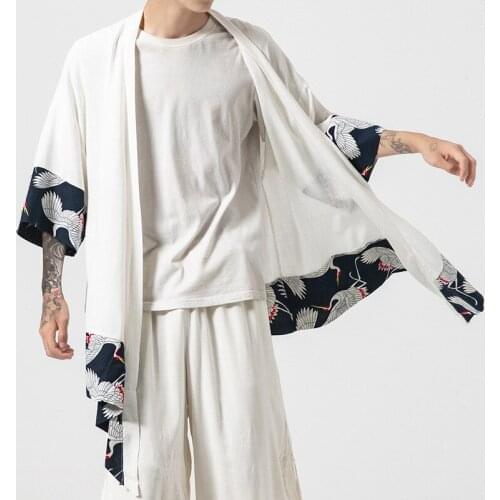 Cotton Linen Patchwork Cranes Hanfu Plus Size Chinese Traditional Clothing Tang Suit Cloak China Wu Tang Tai Chi Shirt Cardigan