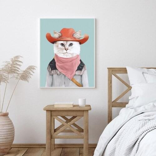 Wall Art Painting Nursery Quotes Poster Cat Cartoon Blue Canvas Print Decorative Picture Nordic Kids Bedroom Decoration