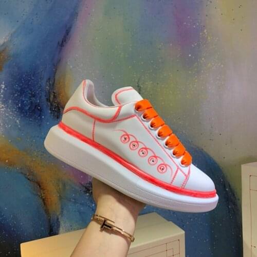 Luminous ladies sneakers leather white hand-painted graffiti casual shoes for men and women fashion platform sneakers sneakers f