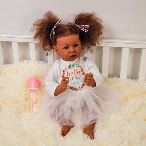 22Inch Reborn BabyDoll Black Skin Reborn Baby Lifelike Explode Hair Doll Realistic Reborn Toddler Children Gift Kids Playmate