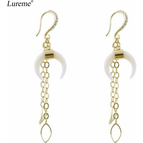 Lureme Womens Simple Crystal Crescent Moon Horn Gold Chain Tassel Hook Earrings Dangling (er005816)