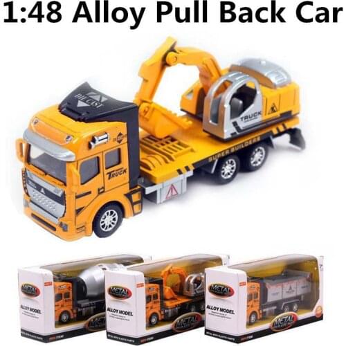 1:48 scale alloy pull back model car, childrens toys,Engineering truck,Excavator,Mixer free shipping