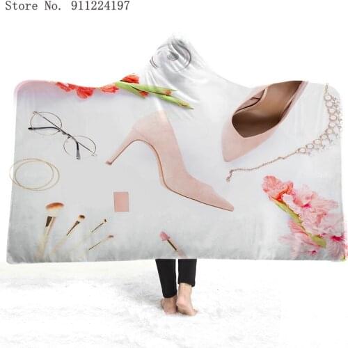 Fashion High Heels Print Hooded Blanket Girls Bags Cosmetics Hoodie Blanket Picnic Sofa Camping Microfiber Warm Throw Blanket