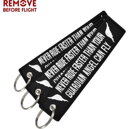 Fashion Motorcycles Keychain Embroidery Key Fobs OEM Key Ring Bijoux Jewelry Never Drive Faster Than Your Guardian Angel Can Fly
