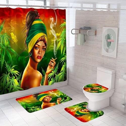 Washable Waterproof Bathroom Shower Curtain Sets Toilet Seat Cover Non-Slip Bath Mat Rug Carpet Bathroom Decor Polyester