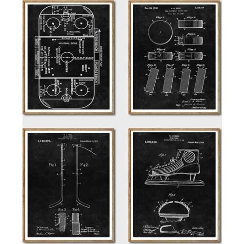 Hockey Patent Blackboard Wall Art Posters And Prints Hockey Gift Blueprint Canvas Painting Wall Pictures Sports Home Room Decor