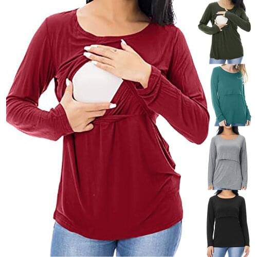 New pregnant women breastfeeding suit breastfeeding shirt comfortable long-sleeved breastfeeding T-shirt