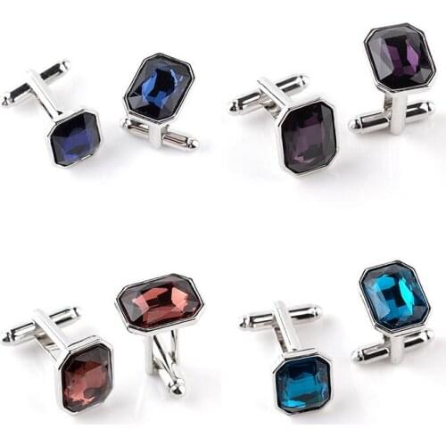 One pair popular alloy square 1.7cm mix color glass stone mens overcoat cufflinks xyc174